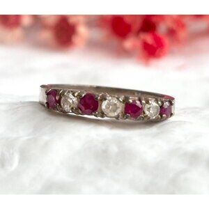 Amethyst & CZ Row Set Gemstone Sterling Silver 925 Vintage Ring - sz 6